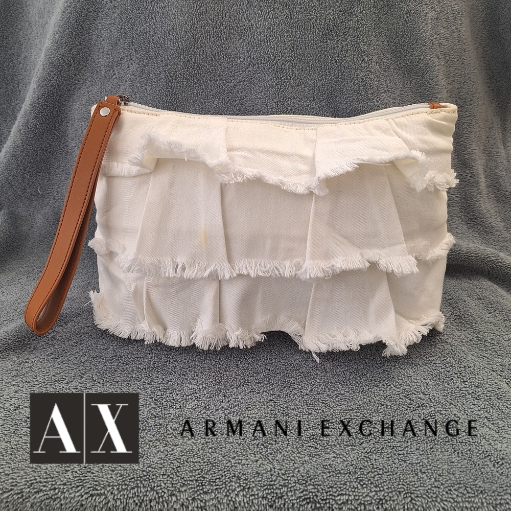 Armani Exchange A|X white denim clutch purse